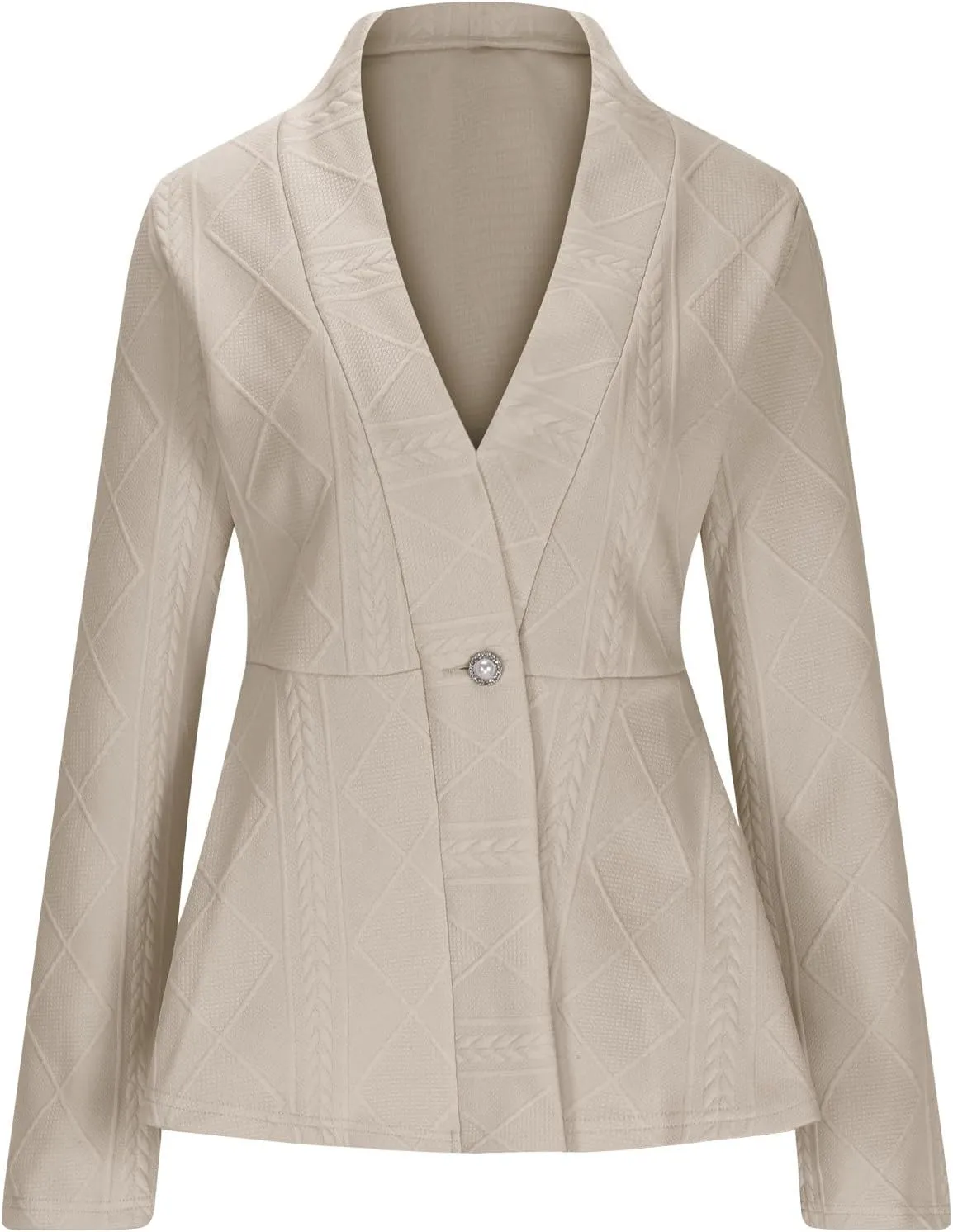Blazer for Women Fashion Textured Ruffle Hem Blazer Long Sleeve V-Neck Single Button Shawl Collar Outerwear