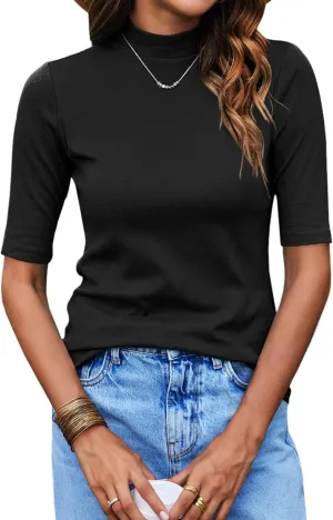 Bluetime Women Tops Half Sleeve Mock Turtleneck Tee Shirts Casual Slim Fit Basic Shirt Blouses