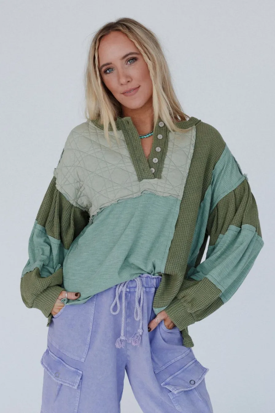 Cozy Oasis Multi Color Top - Green