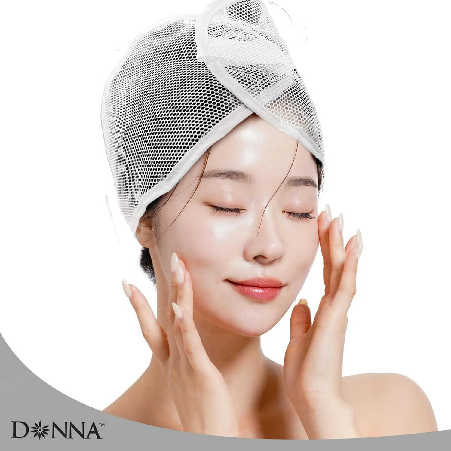 DONNA Argan Mesh Wrap Navy Color 1PC - Face Wash Headbands for Women and Make up, Shower Cap