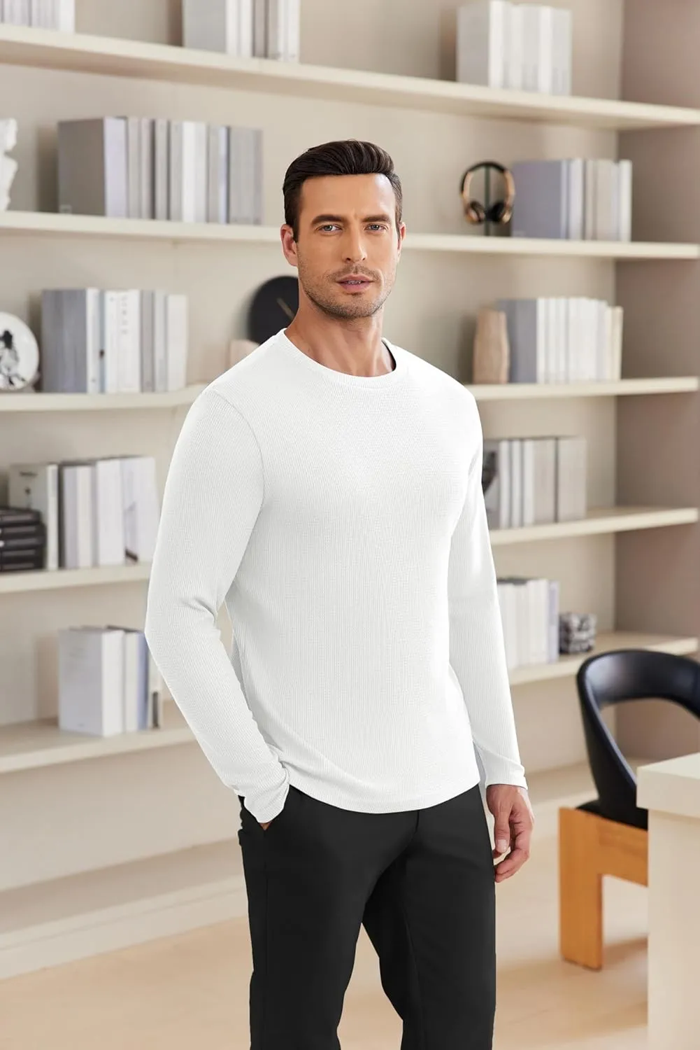 Ekouaer Men's Long Sleeve Shirts Honeycomb Waffle Pullover Sweater Crewneck Thermal Tops Lightweight Undershirts