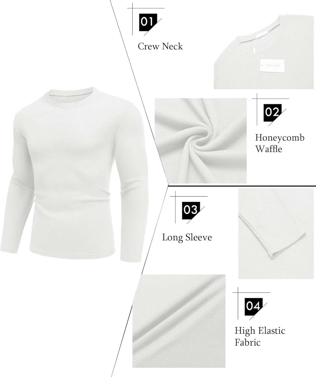 Ekouaer Men's Long Sleeve Shirts Honeycomb Waffle Pullover Sweater Crewneck Thermal Tops Lightweight Undershirts