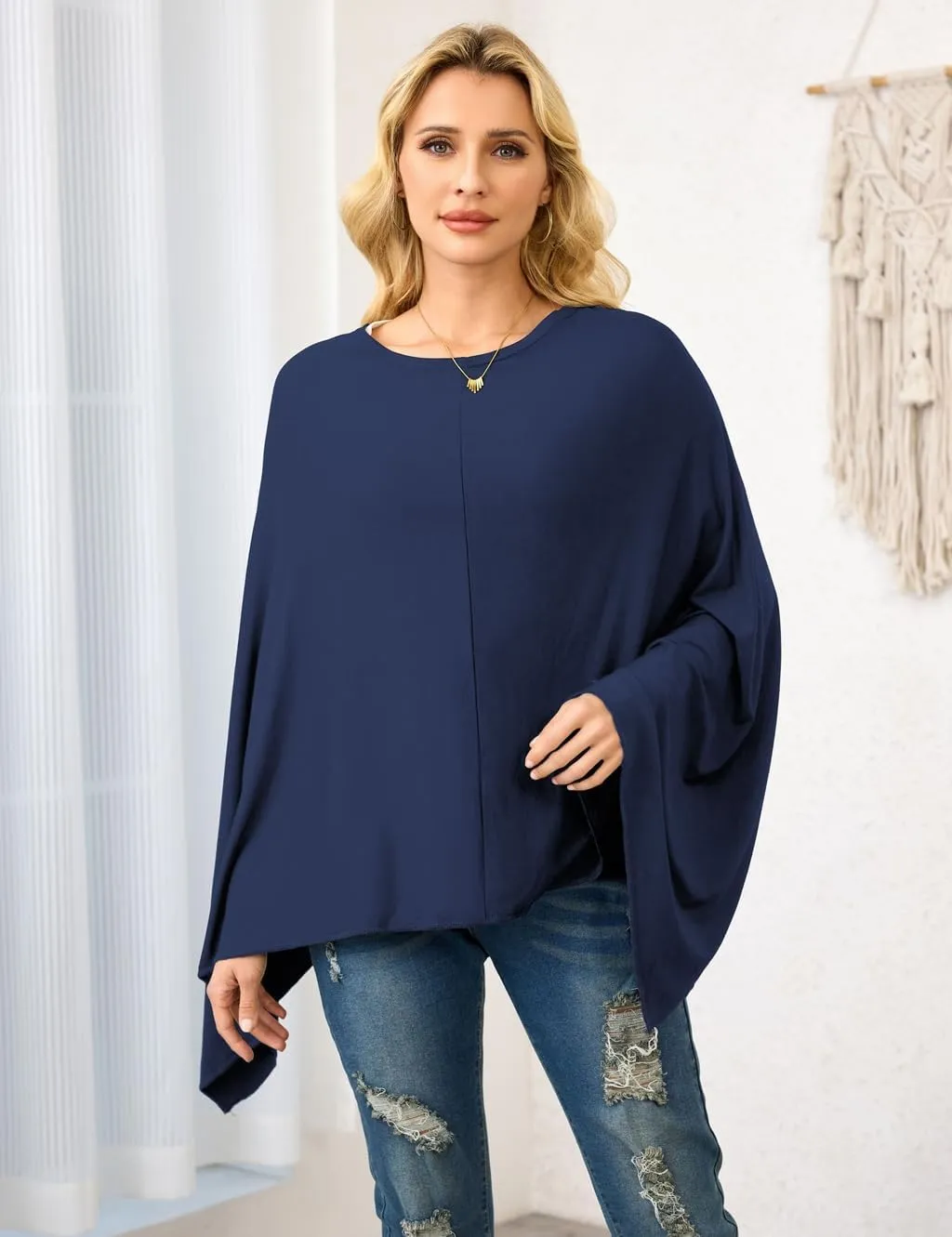 Ferand Women's Lightweight Poncho Tops Versatile Buttoned Shawl Wraps for Spring Summer