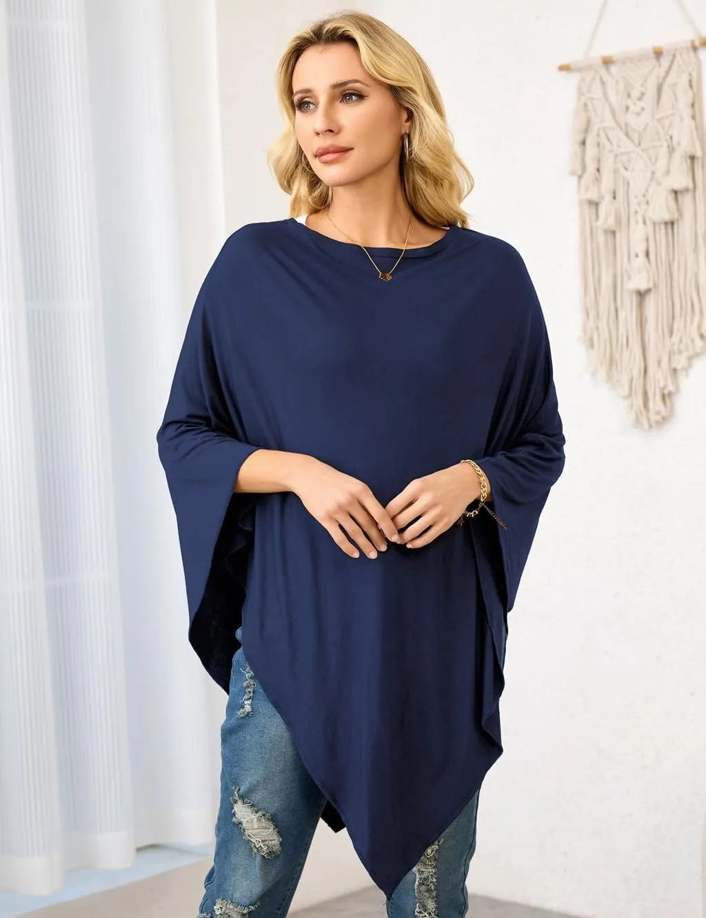 Ferand Women's Lightweight Poncho Tops Versatile Buttoned Shawl Wraps for Spring Summer