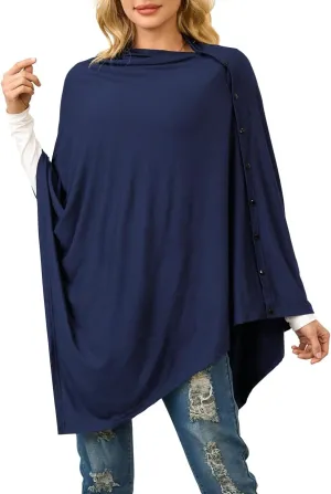 Ferand Women's Lightweight Poncho Tops Versatile Buttoned Shawl Wraps for Spring Summer
