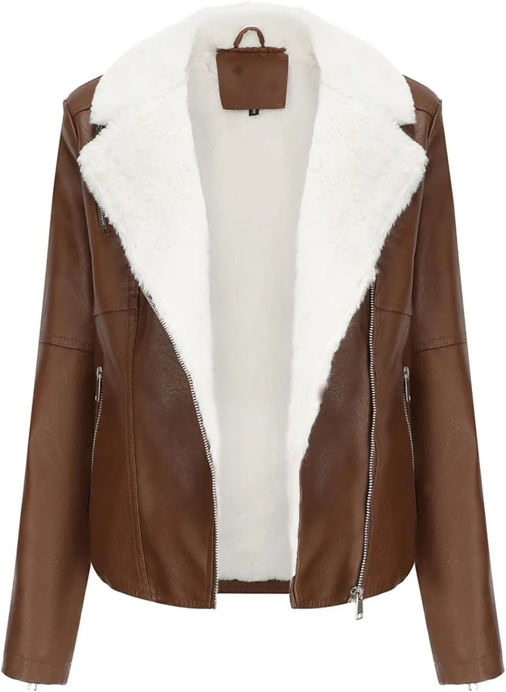Hasta Women's Faux Leather Jackets Warm Fleece Zip Short PU Moto Winter Coats 2023 Slim Cropped Faux Suede Jacket Plus Size