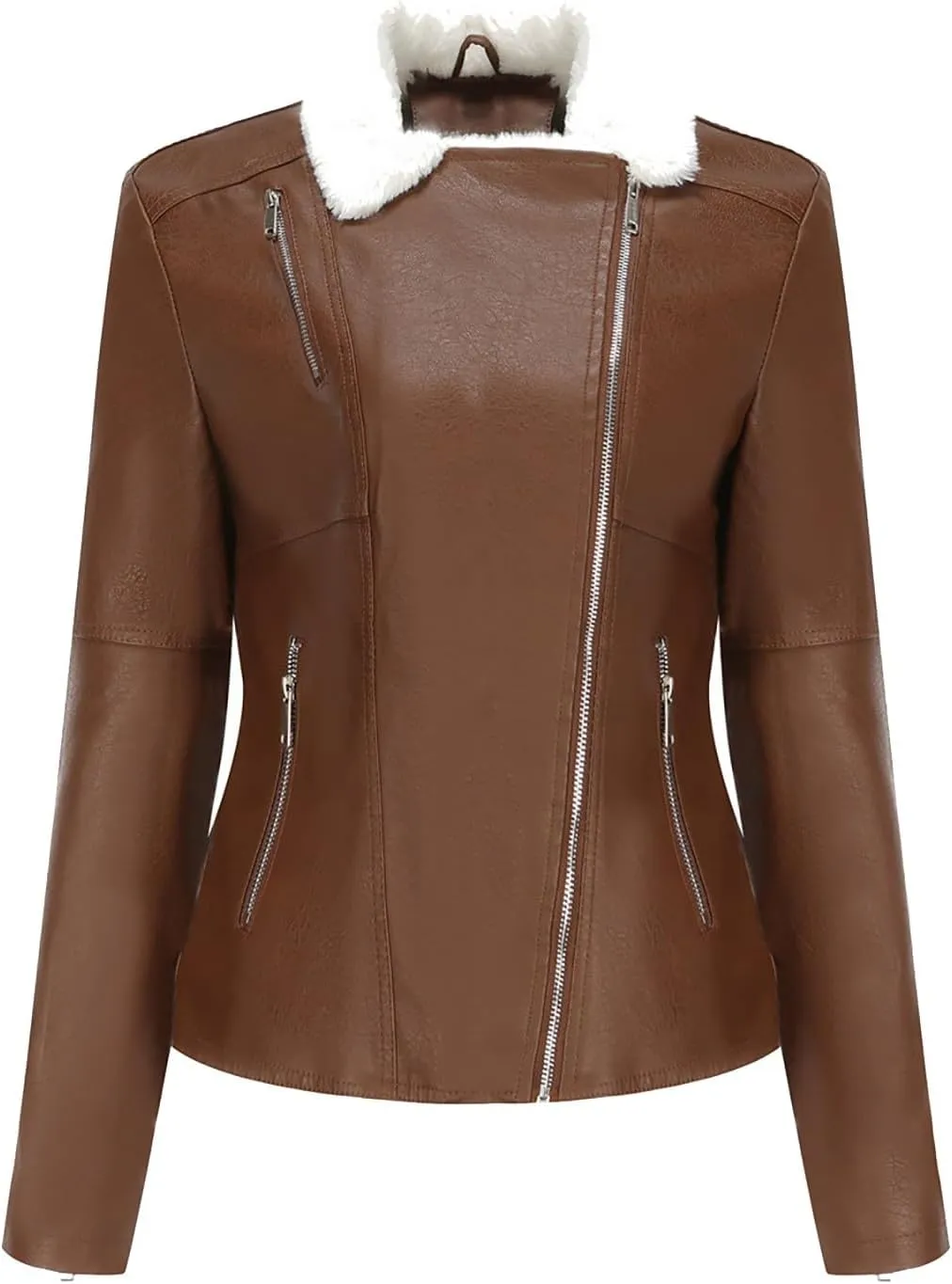 Hasta Women's Faux Leather Jackets Warm Fleece Zip Short PU Moto Winter Coats 2023 Slim Cropped Faux Suede Jacket Plus Size