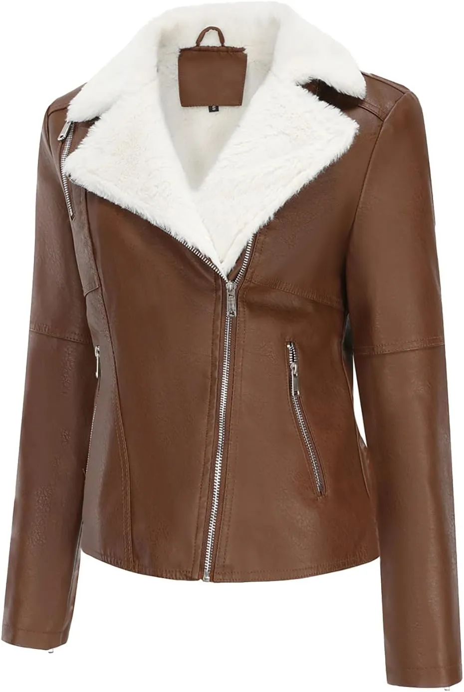 Hasta Women's Faux Leather Jackets Warm Fleece Zip Short PU Moto Winter Coats 2023 Slim Cropped Faux Suede Jacket Plus Size