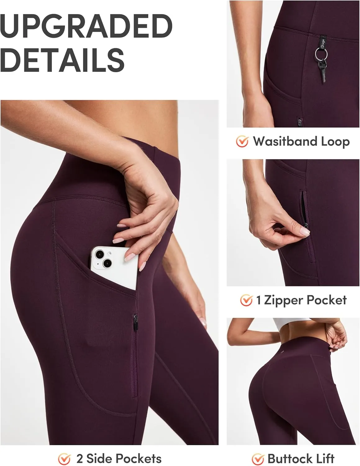 IUGA Fleece Lined Leggings Women Water Resistant Thermal Leggings Winter Warm Tights High Waist Hiking Pants with Pockets
