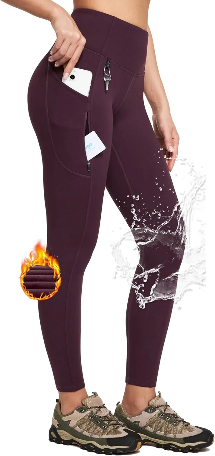 IUGA Fleece Lined Leggings Women Water Resistant Thermal Leggings Winter Warm Tights High Waist Hiking Pants with Pockets