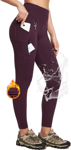 IUGA Fleece Lined Leggings Women Water Resistant Thermal Leggings Winter Warm Tights High Waist Hiking Pants with Pockets