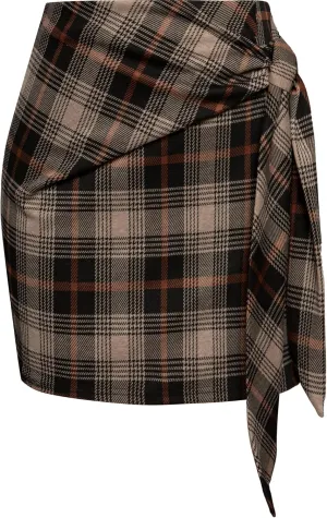 Kate Kasin Women's Plaid Skirt Elastic High Waist Bow Tie Stretch Bodycon Pencil Mini Skirts