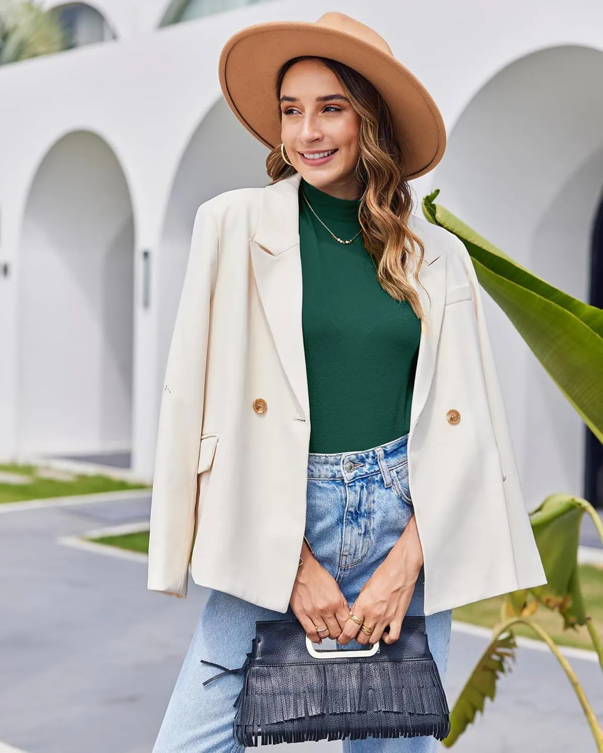LaLaLa Womens Half Sleeve Mock Turtleneck Tunic Tops Dressy Casual Spring T Shirts Slim Fit Basic Tops