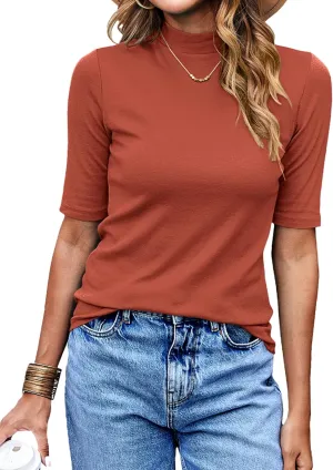 LaLaLa Womens Half Sleeve Mock Turtleneck Tunic Tops Dressy Casual Spring T Shirts Slim Fit Basic Tops