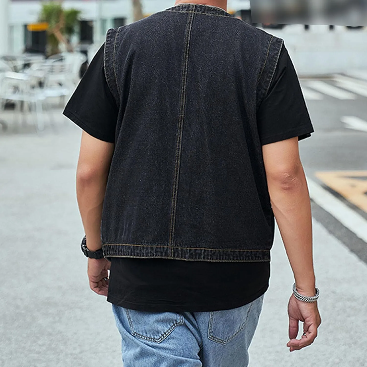 Men's Casual Oversized Denim Vest Double Pocket Sleeveless Jean Men Jacket Big & Tall Outdoor Work Vests