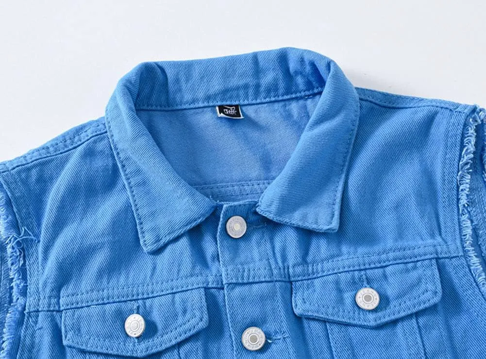 Men's Sleeveless Ripped Denim Vest Casual Slim Fit Button Down Jeans Vests Jacket