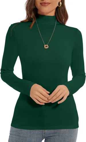 Mock Turtle Neck Long Sleeve Pullover High Neck Undershirt Slim Fit Basic Casual Tee Tops