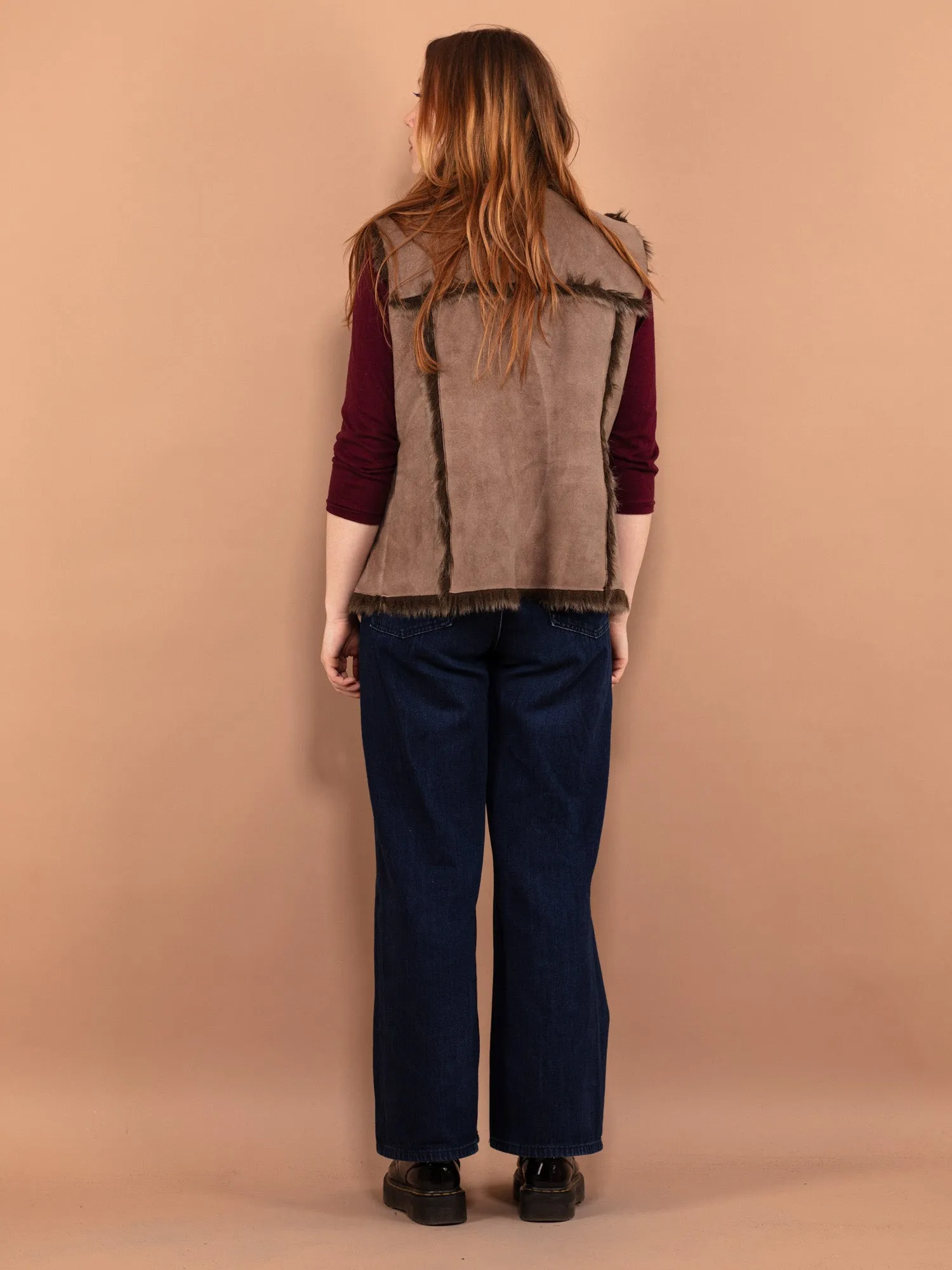 Vintage 00's Women Faux Shearling Afghan Vest in Brown