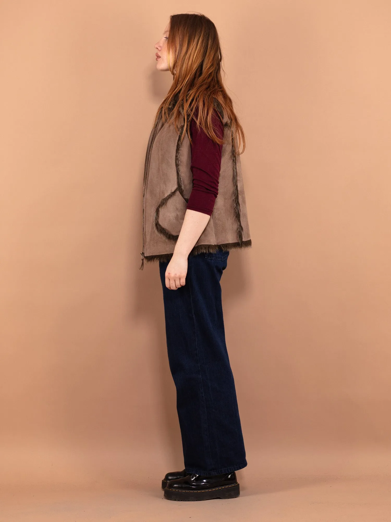 Vintage 00's Women Faux Shearling Afghan Vest in Brown