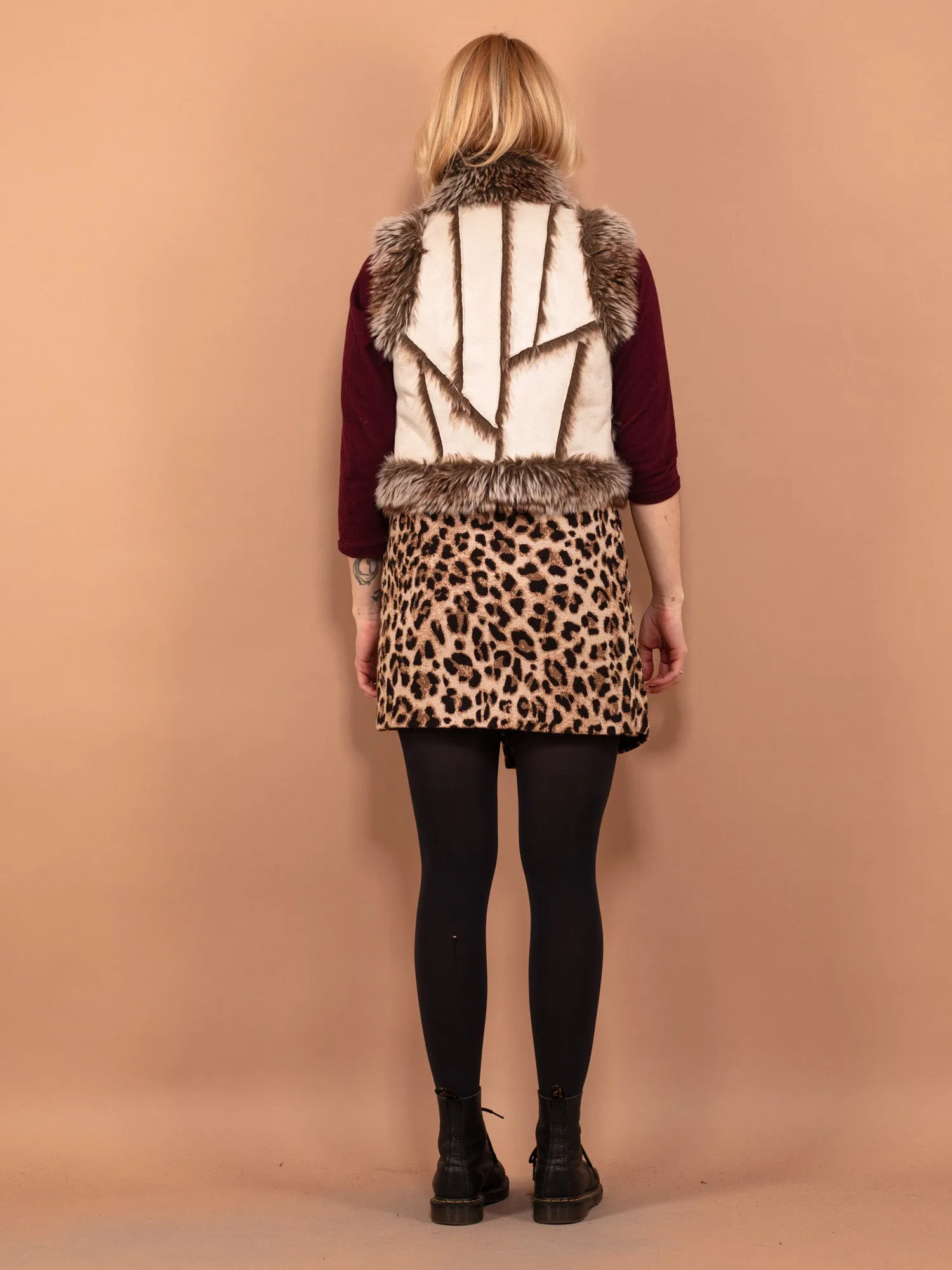 Vintage 00's Women Faux Shearling Vest in Beige White