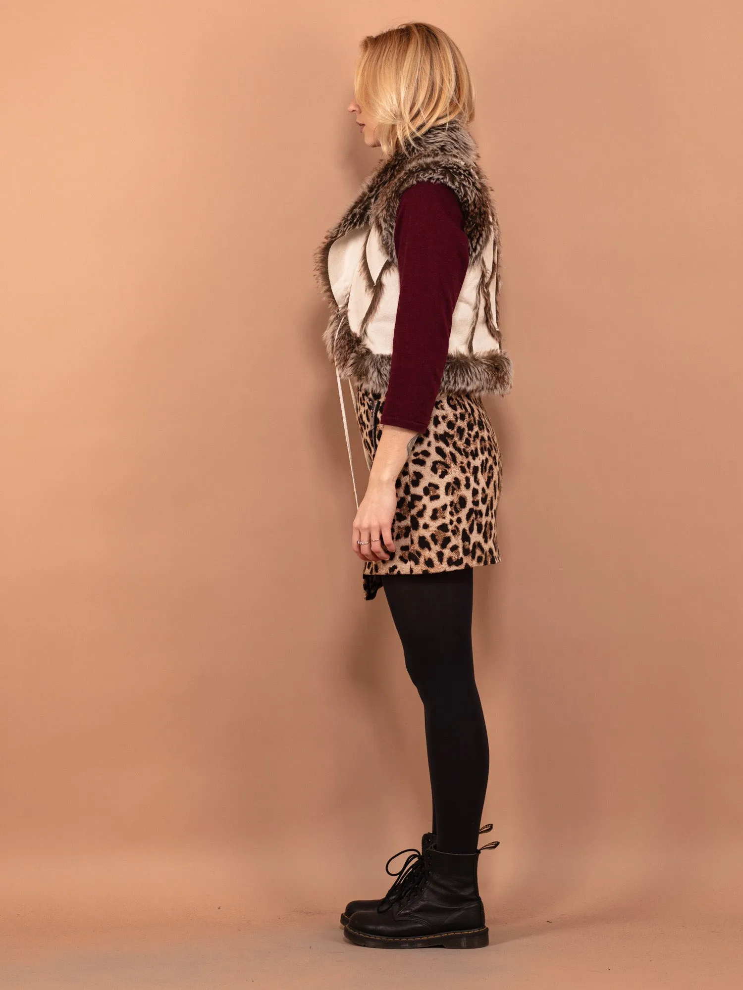 Vintage 00's Women Faux Shearling Vest in Beige White