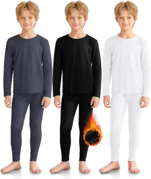 VZV 3 Set Boys Thermal Underwear Set, Kids Thermal Long Johns Boy Fleece Lined Base Layer for Skiing, Cold Weather