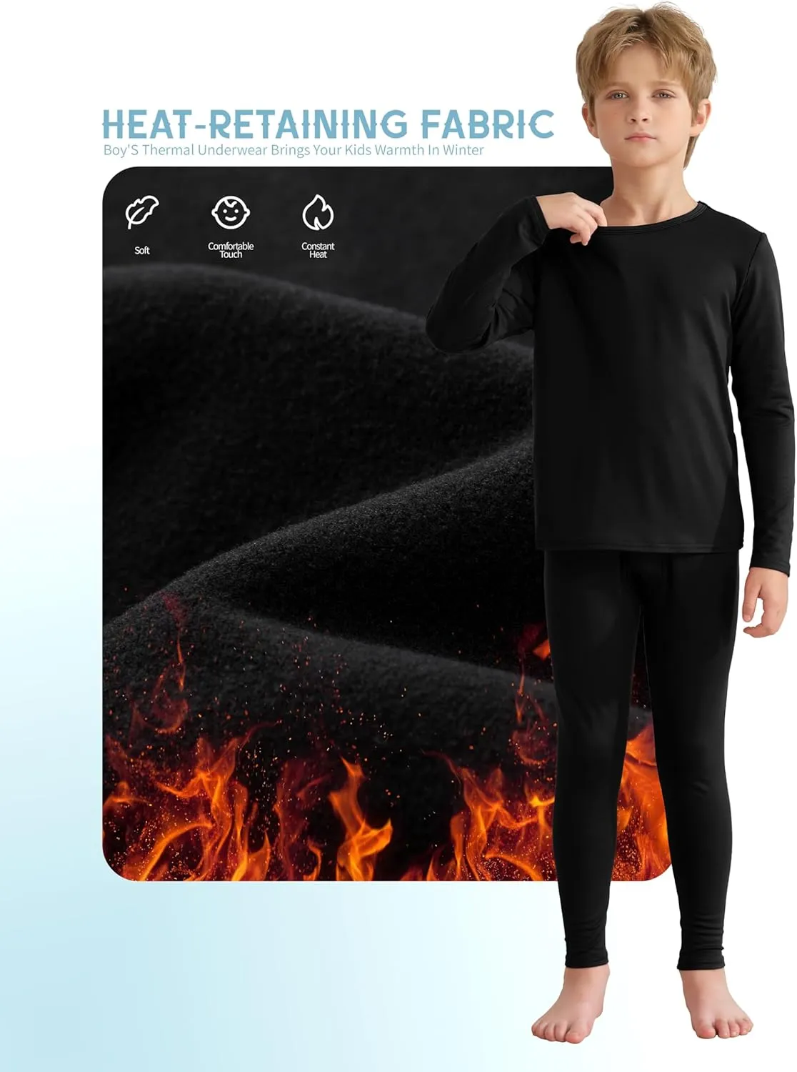 VZV 3 Set Boys Thermal Underwear Set, Kids Thermal Long Johns Boy Fleece Lined Base Layer for Skiing, Cold Weather