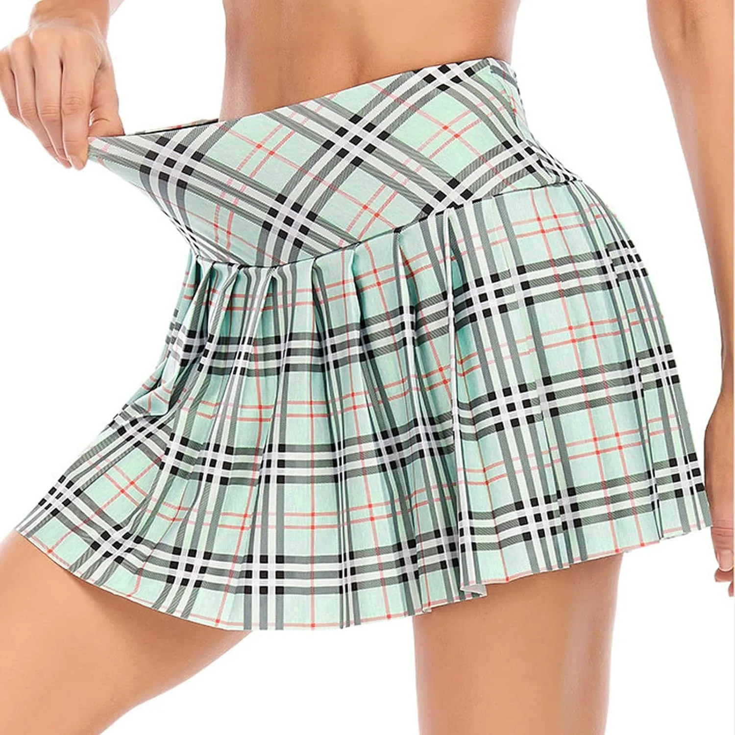 Women's Athletic Tennis Skirts Flowy Athletic Shorts for Big Girl Gym Yoga Workout Running Cute Pink Plaid Skirt for Women