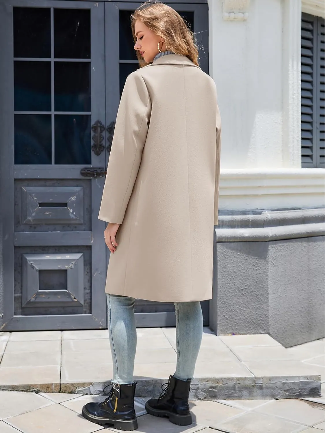 Women's Winter Pea Coat Notch Laple Double Breasted Casual Wool Blend Trench Coats